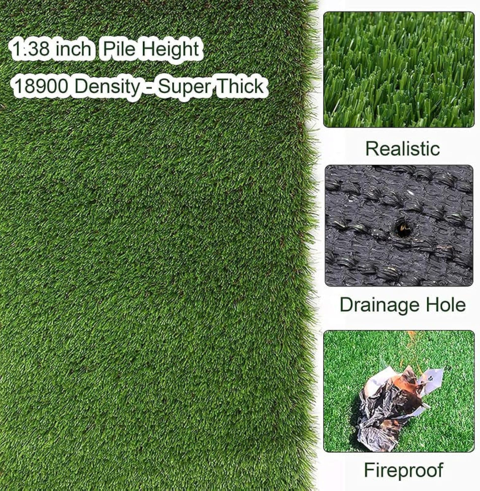Soft Durable Anti Skid Artificial Grass Floor Mat, 5x10 Feet